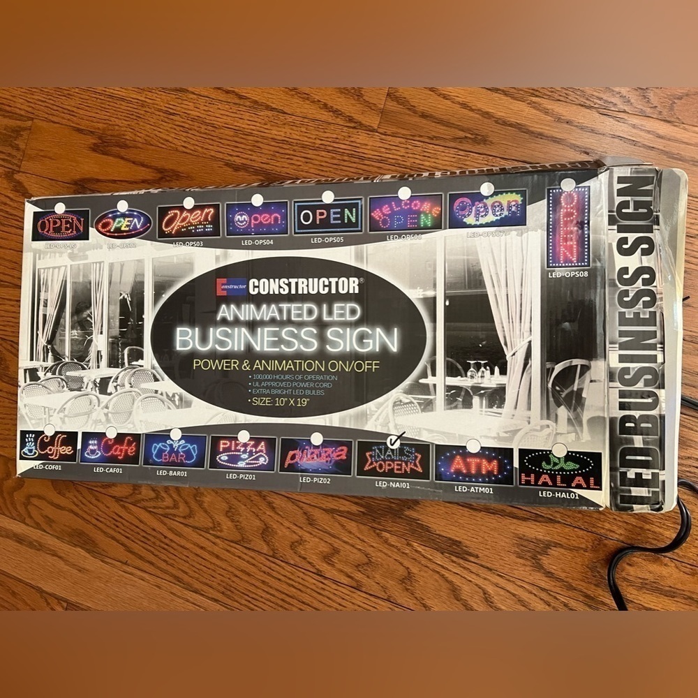 NAILS OPEN LIGHTED LED SIGN FLASHING / Open Box - Picture 3 of 3